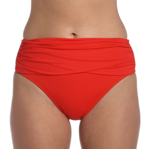 NEW La Blanca Island Goddess Mid Waist Sash Band Bikini Bottom 10 Cherry Red NWT - Picture 11 of 11